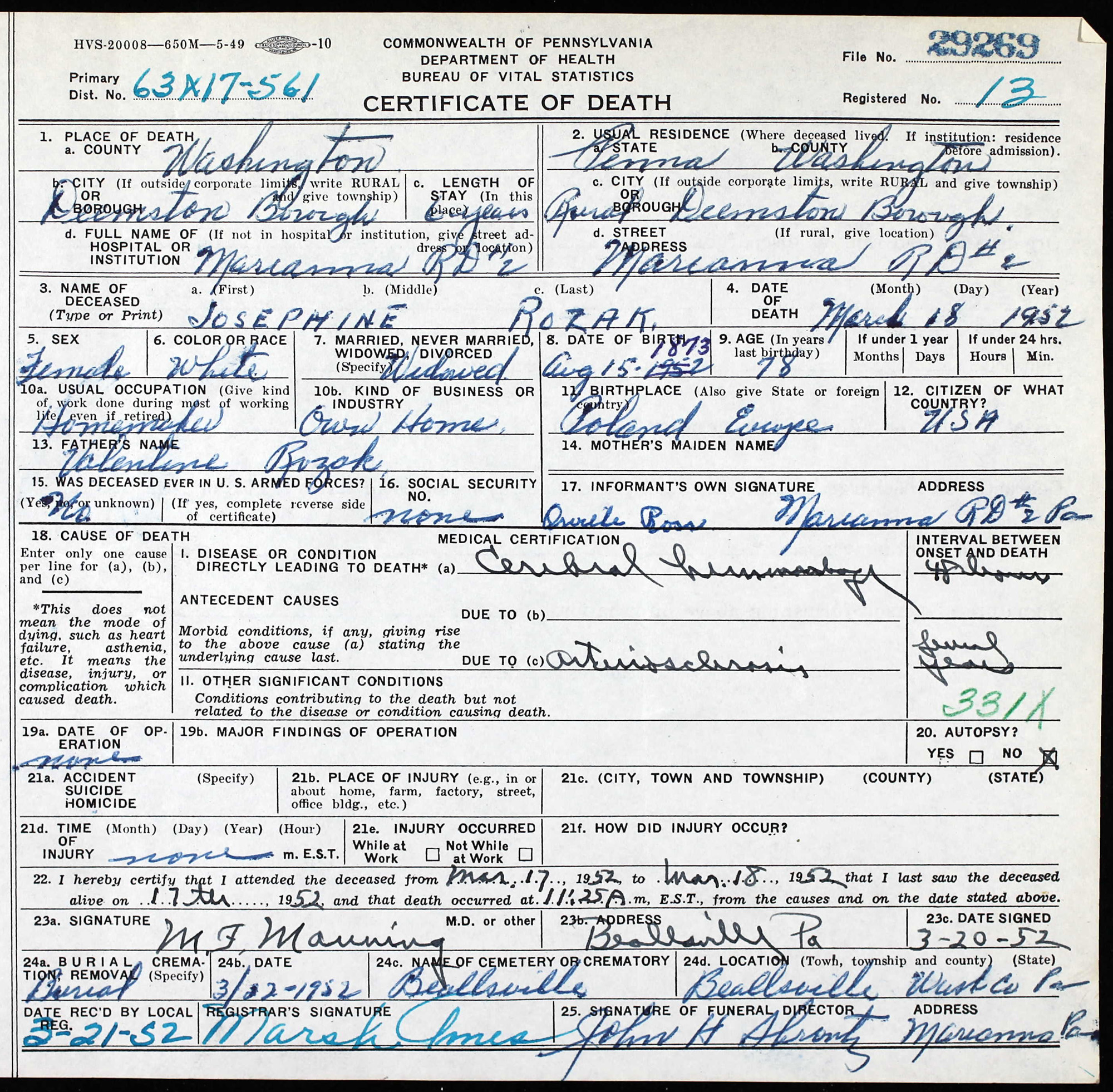 death certificate